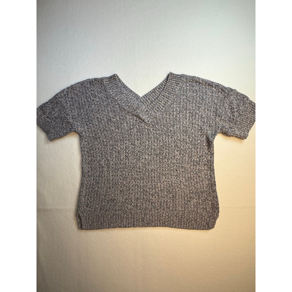 Christopher & Banks Gray Knit Short Sleeve V-Neck Cotton Sweater L